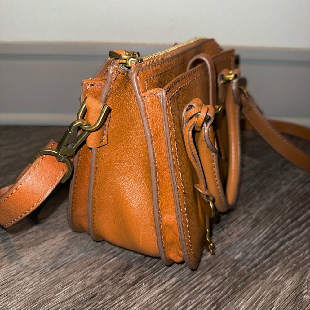 Fossil Ryder Leather Mini Satchel in a cognac tan color - Picture 4 of 6